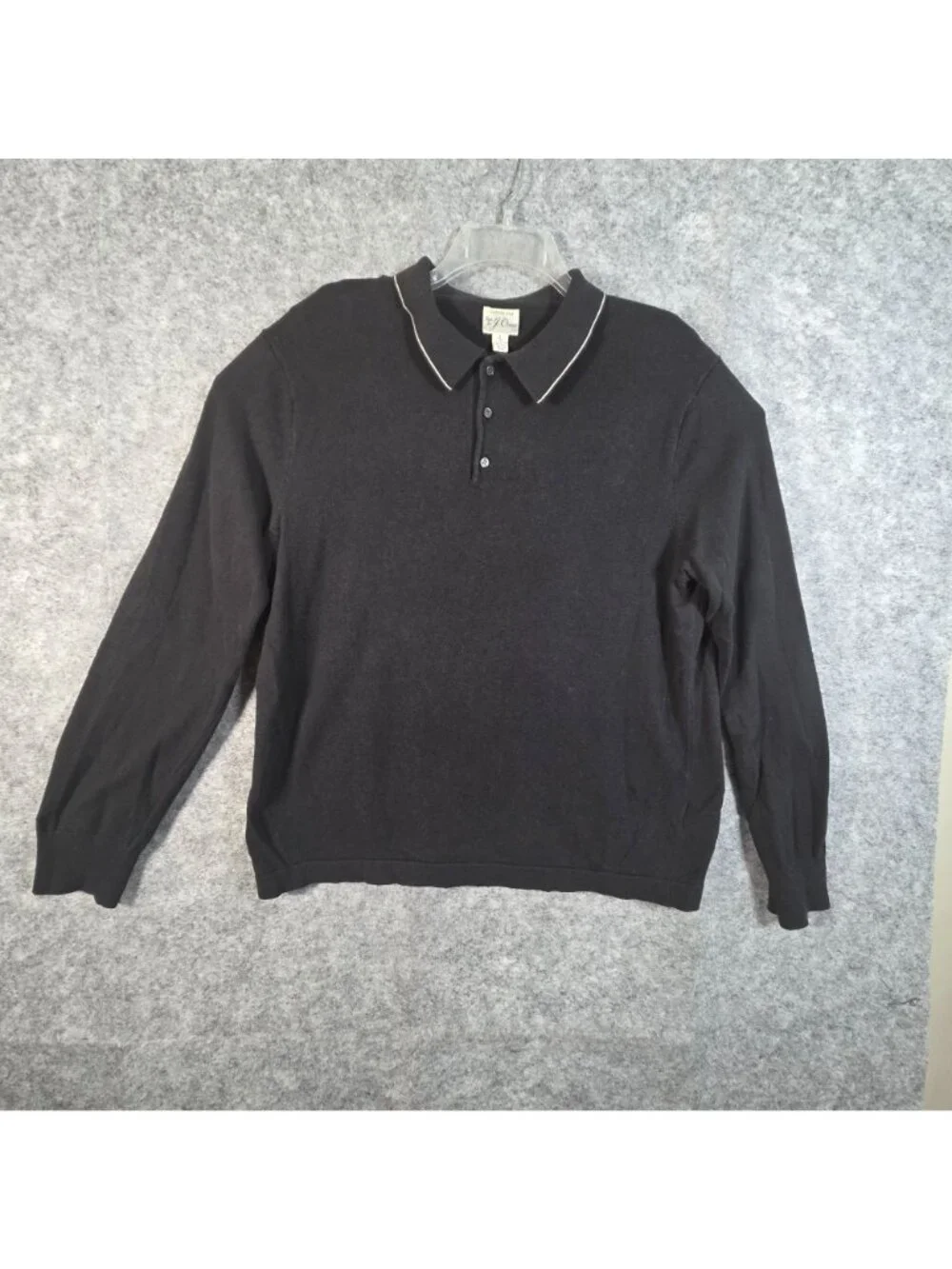 J.Crew Black Cotton Silk Polo Sweater White Contrast Collar Long Sleeve L